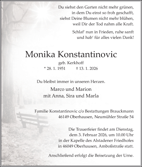 Traueranzeige von Monika Konstantinovic von Tageszeitung