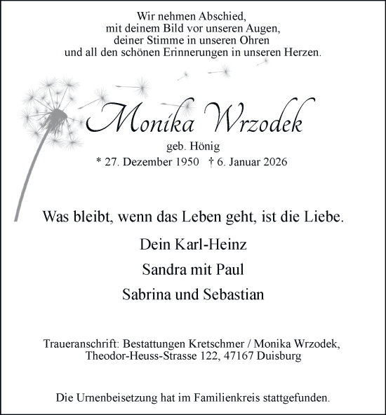 Traueranzeige von Monika Wrzodek von Tageszeitung