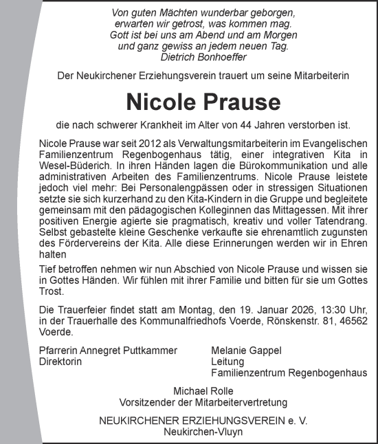 Traueranzeige von Nicole Prause von Tageszeitung