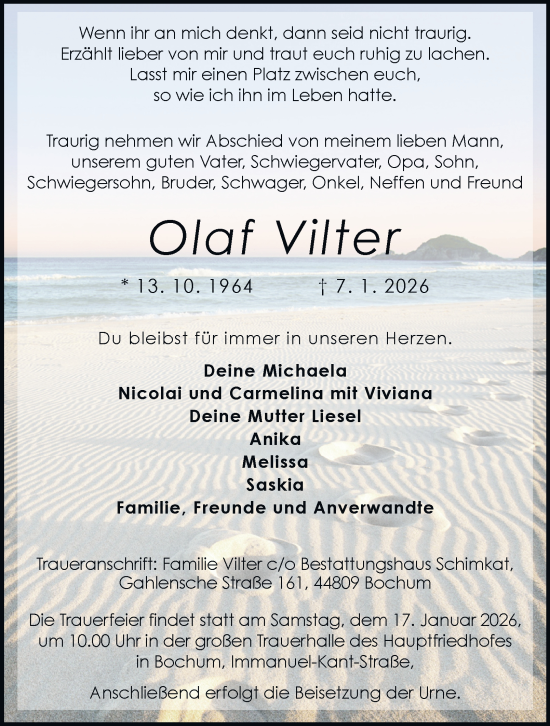 Traueranzeige von Olaf Vilter von Tageszeitung