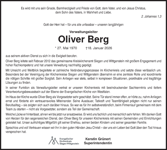 Traueranzeige von Oliver Berg von Tageszeitung