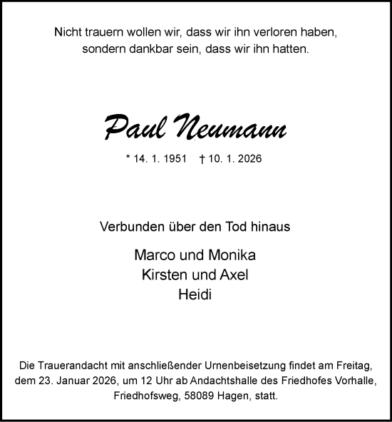 Traueranzeige von Paul Neumann von Tageszeitung