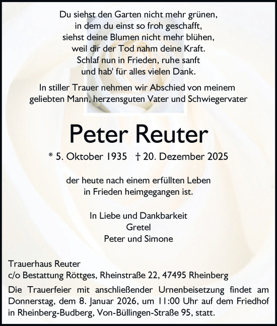Traueranzeige von Peter Reuter von Tageszeitung
