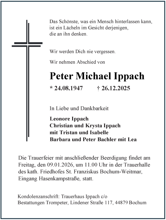 Traueranzeige von Peter Michael Ippach von Tageszeitung