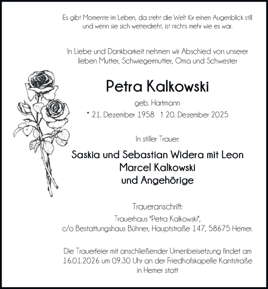 Traueranzeige von Petra Kalkowski von Tageszeitung