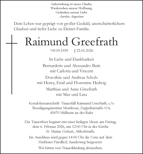 Traueranzeige von Raimund Greefrath von Tageszeitung