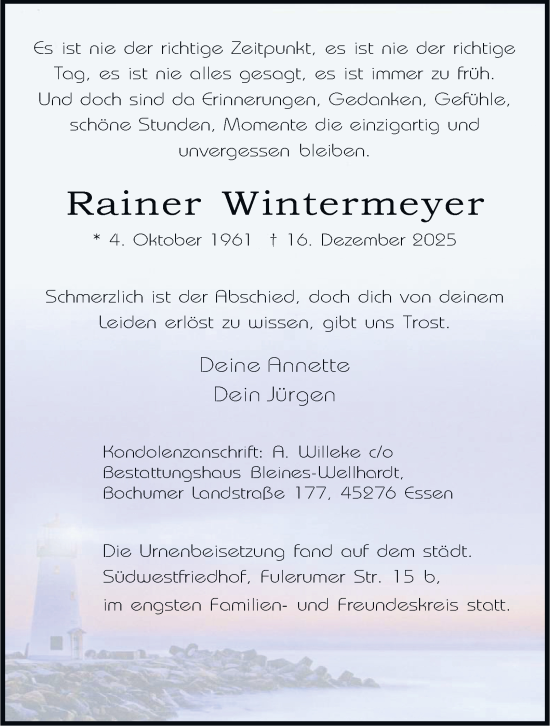 Traueranzeige von Rainer Wintermeyer von Tageszeitung