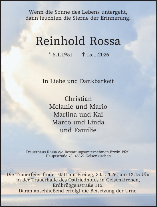 Traueranzeige von Reinhold Rossa von Tageszeitung