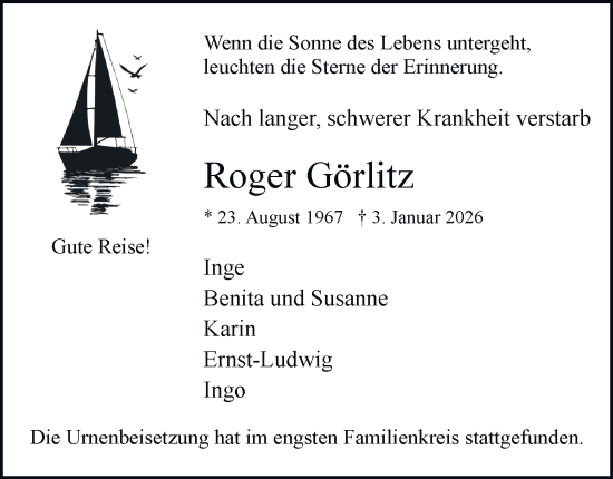 Traueranzeige von Roger Görlitz von Tageszeitung