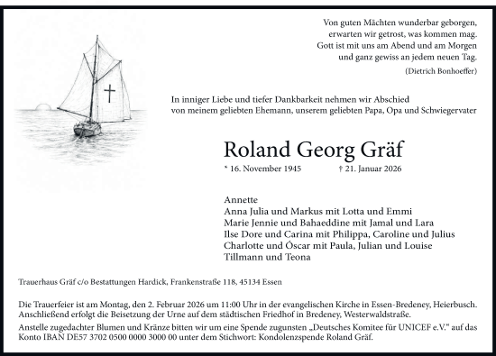 Traueranzeige von Roland Georg Gräf von Tageszeitung
