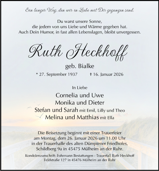 Traueranzeige von Ruth Heckhoff von Tageszeitung