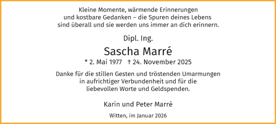 Traueranzeige von Sascha Marré von Tageszeitung