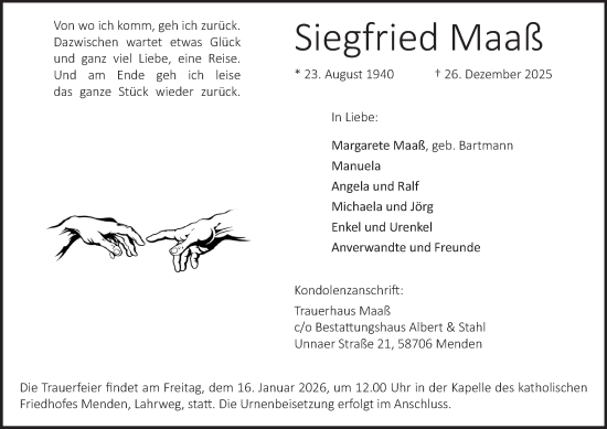 Traueranzeige von Siegfried Maaß von Tageszeitung