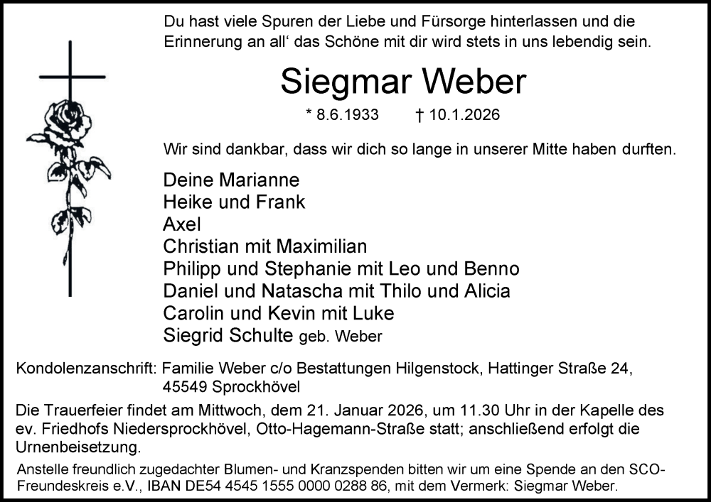  Traueranzeige für Siegmar Weber vom 17.01.2026 aus Tageszeitung