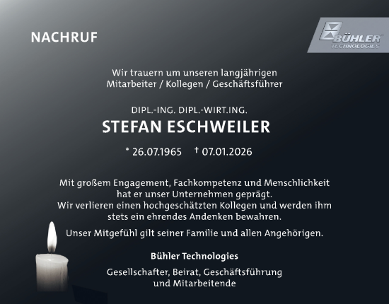 Traueranzeige von Stefan Eschweiler von Tageszeitung