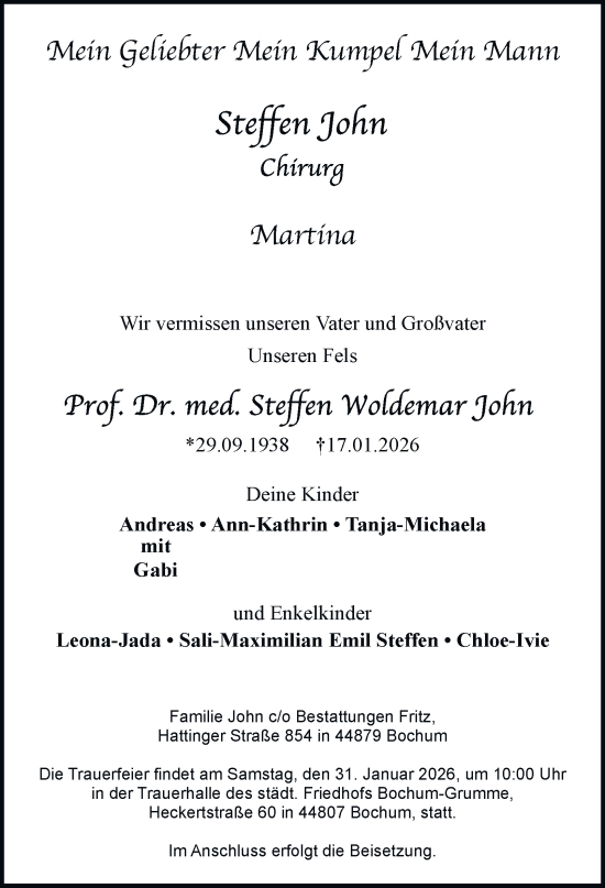 Traueranzeige von Steffen Woldemar John von Tageszeitung