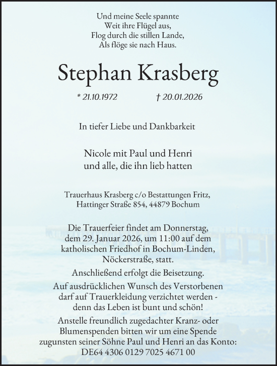 Traueranzeige von Stephan Krasberg von Tageszeitung