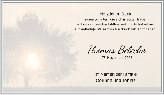 Traueranzeige von Thomas Belecke von Tageszeitung