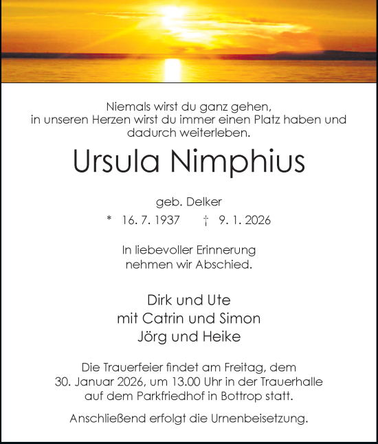 Traueranzeige von Ursula Nimphius von Tageszeitung
