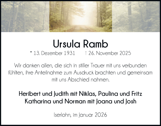 Traueranzeige von Ursula Ramb von Tageszeitung