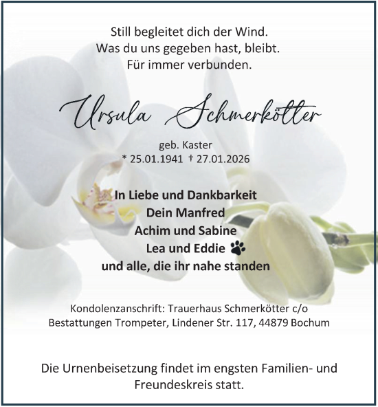 Traueranzeige von Ursula Schmerkötter von Tageszeitung