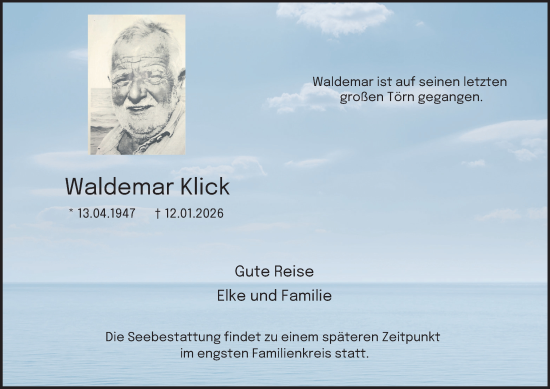 Traueranzeige von Waldemar Klick von Tageszeitung