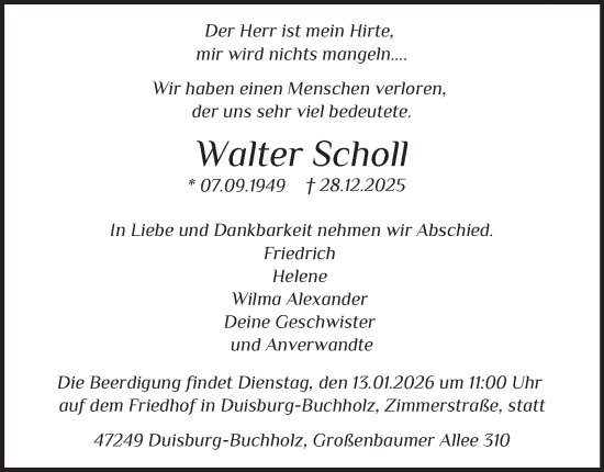 Traueranzeige von Walter Scholl von Tageszeitung