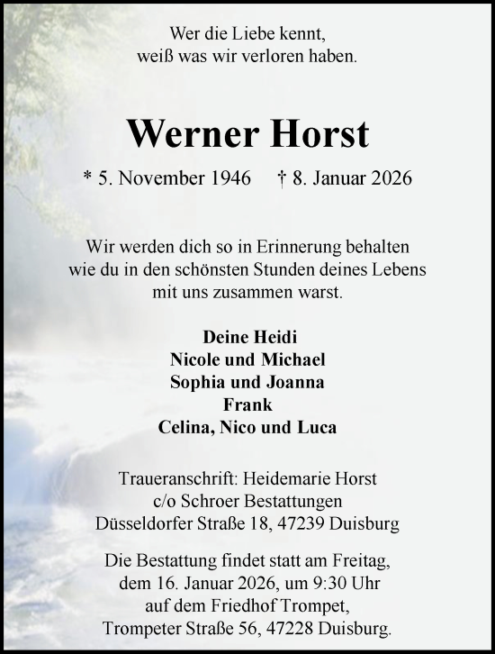 Traueranzeige von Werner Horst von Tageszeitung
