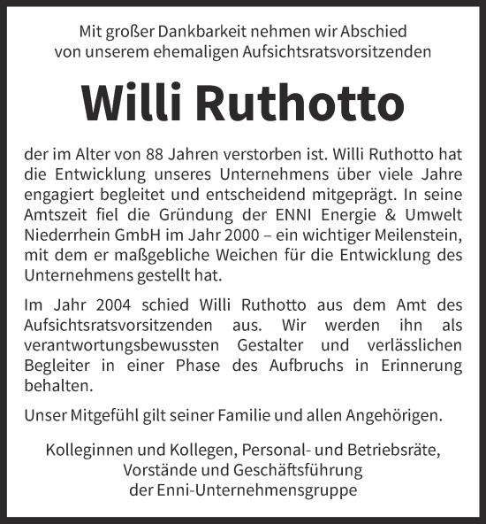 Traueranzeige von Willi Ruthotto von Tageszeitung