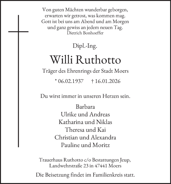 Traueranzeige von Willi Ruthotto von Tageszeitung