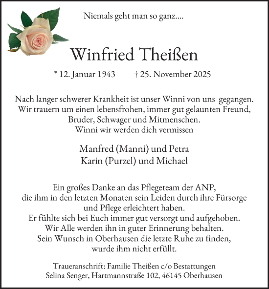 Traueranzeige von Winfried Theißen von Tageszeitung