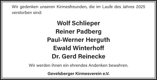 Traueranzeige von Wolf Schlieper von Tageszeitung