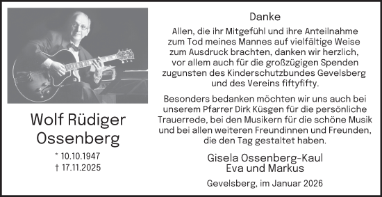 Traueranzeige von Wolf Rüdiger Ossenberg von Tageszeitung