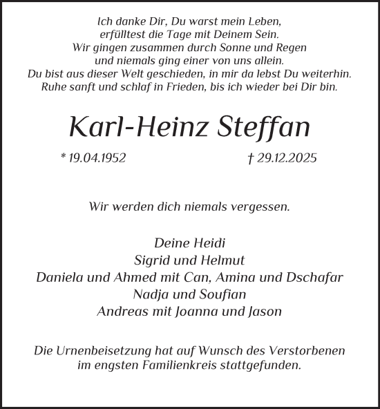 Traueranzeige von Karl-Heinz Steffan von Tageszeitung