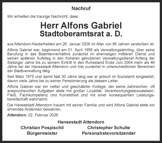 Traueranzeige von Alfons Gabriel von Tageszeitung