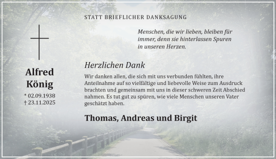 Traueranzeige von Alfred König von Tageszeitung