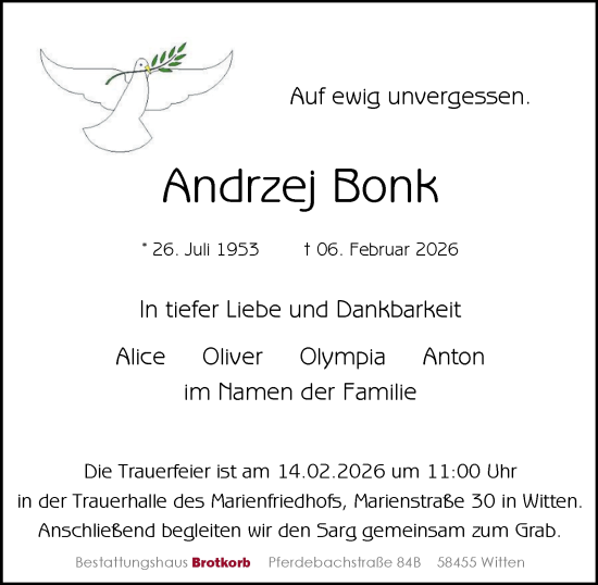 Traueranzeige von Andrzej Bonk von Tageszeitung