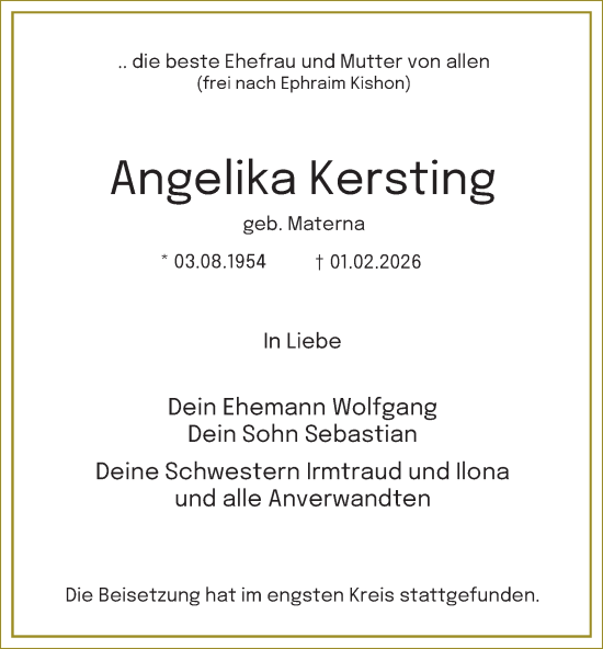Traueranzeige von Angelika Kersting von Tageszeitung