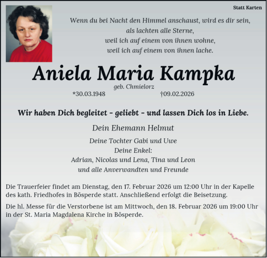 Traueranzeige von Aniela Maria Kampka von Tageszeitung