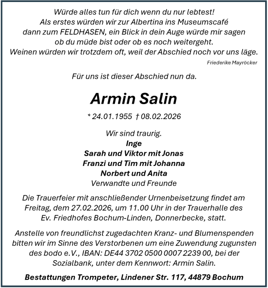 Traueranzeige von Armin Salin von Tageszeitung