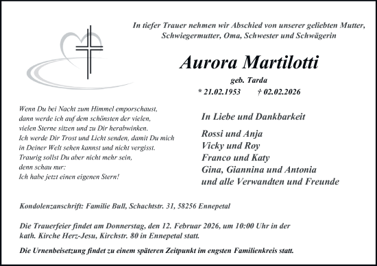 Traueranzeige von Aurora Martilotti von Tageszeitung