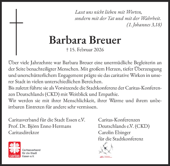 Traueranzeige von Barbara Breuer von Tageszeitung