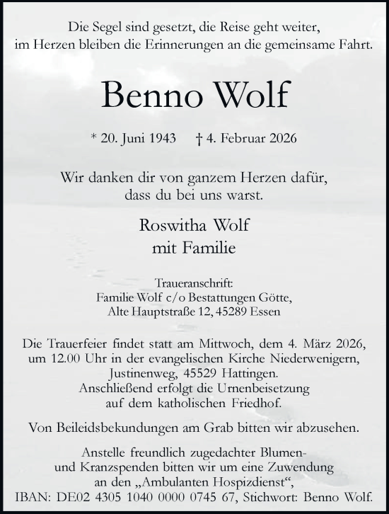Traueranzeige von Benno Wolf von Tageszeitung
