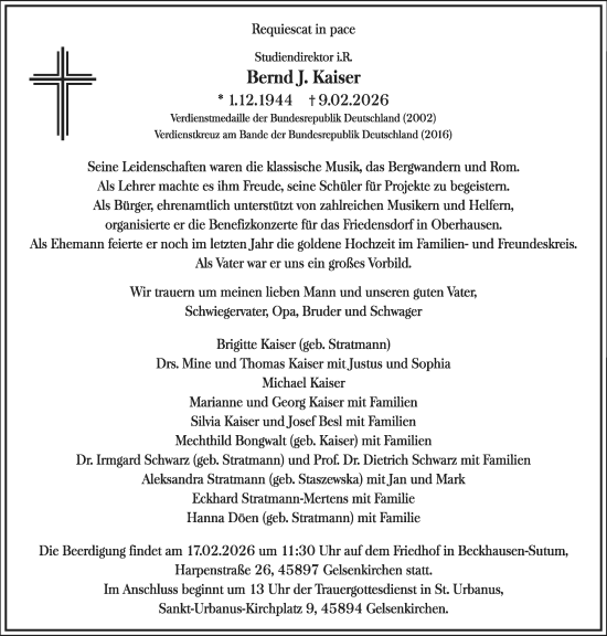 Traueranzeige von Bernd J. Kaiser von Tageszeitung