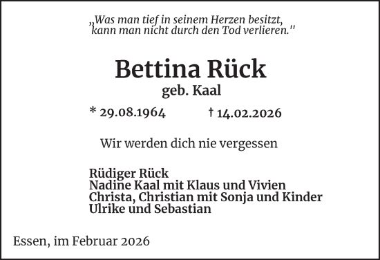 Traueranzeige von Bettina Rück von Tageszeitung