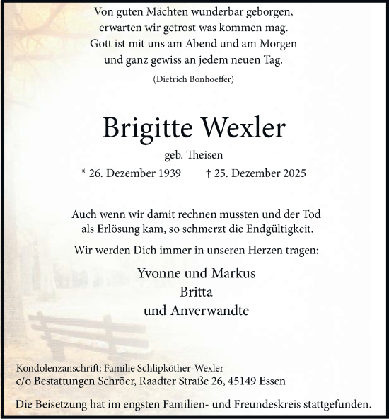 Traueranzeige von Brigitte Wexler von Tageszeitung