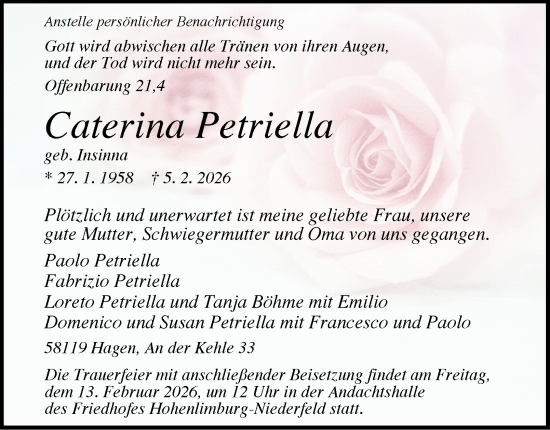 Traueranzeige von Caterina Petriella von Tageszeitung