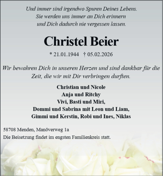 Traueranzeige von Christel Beier von Tageszeitung