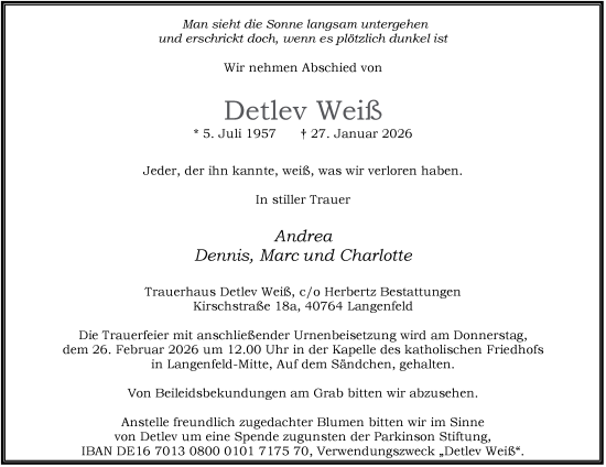 Traueranzeige von Detlev Weiß von Tageszeitung