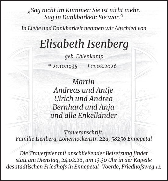 Traueranzeige von Elisabeth Isenberg von Tageszeitung